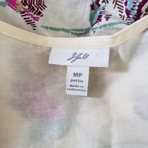 J. Jill Cream Linen Floral Print Deep V Tunic Top - Picture 6 of 8